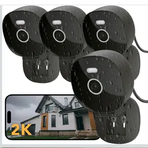 2K Wired Security Camera, Indoor/Outdoor for Home, Pet, Baby, Nanny, IP65 Waterproof Color Night Vision, White Light & Siren, Recording, Motion Detection, Works with Alexa,Pulg in, Black-4P