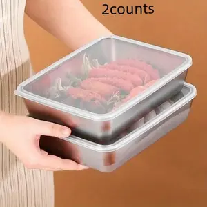2-Piece Stainless Steel Candy Tray with Lid, Multi-Functional Refrigerator Storage Container, Leakproof Airtight Containers, Quick Lock Sealed Design for Cooking and Serving, Leakproof Container