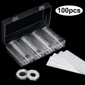 100Pcs 17-30mm Coin Capsule with Storage Box - Round Coin Capsules Holder with White Protect Gasket,Coin Collection Containers,Organizer for Collectors