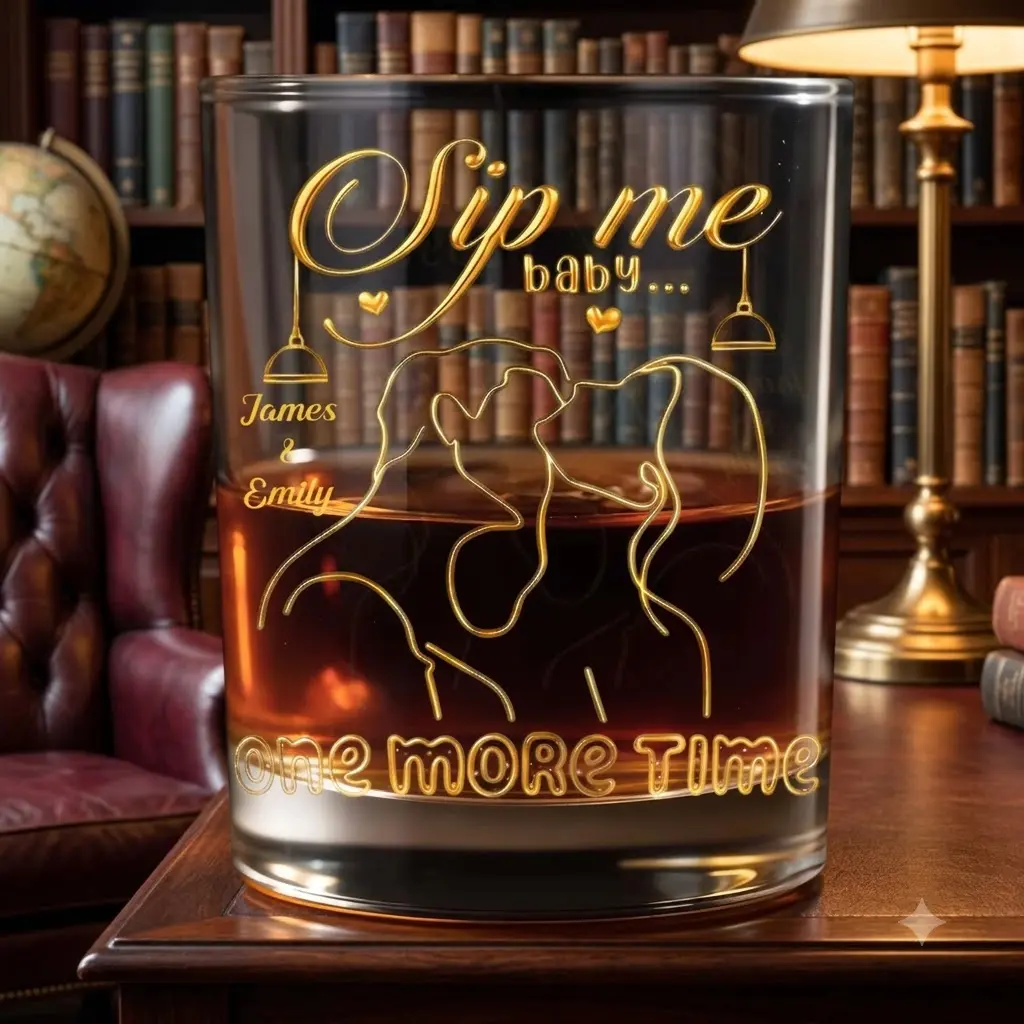 Sip Me Baby One More Time Print, High quality laser engraved whiskey glasses, Personalize your handwriting Gifts for couples, Home Decor & Gifts, Halloween, Funny gift for men and women, Drinkware Stylish