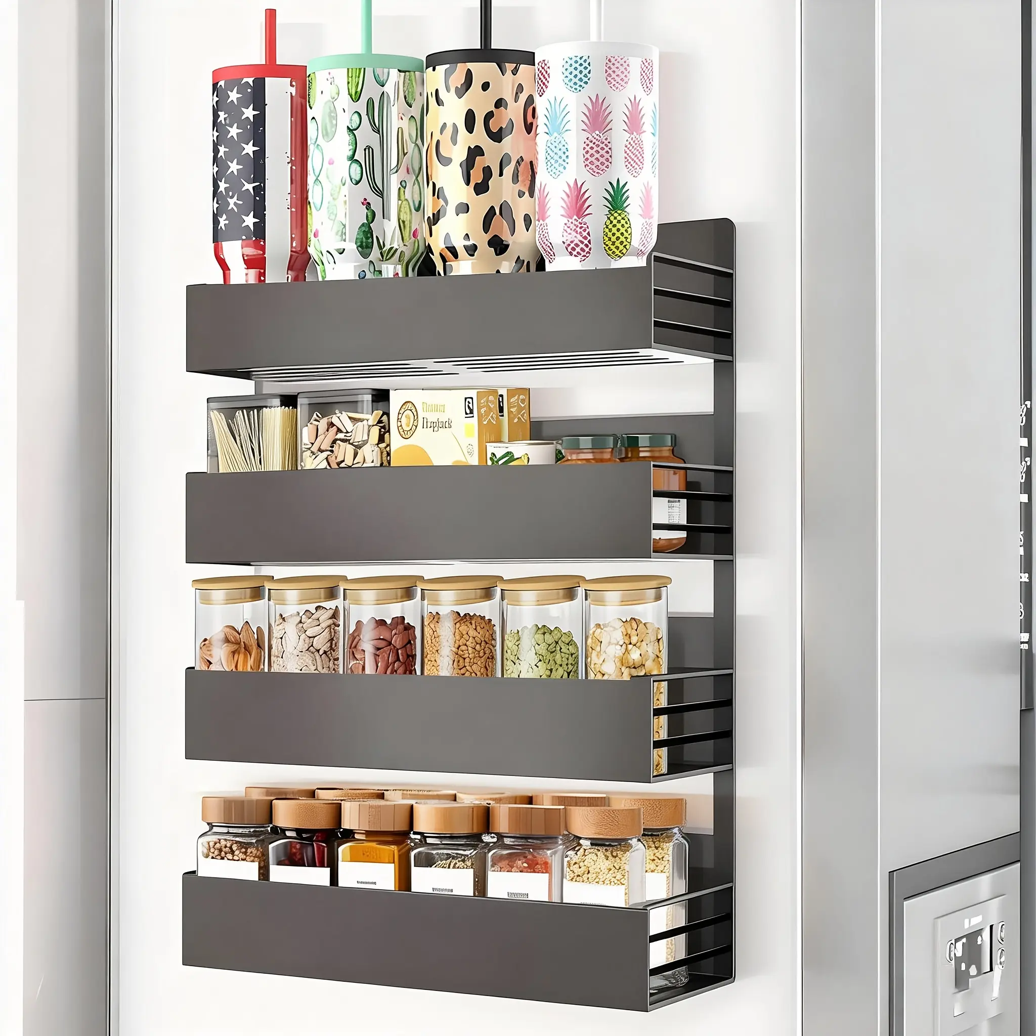 2/4pcs Detachable Metal Magnetic Refrigerator Storage Rack, Multifunctional Kitchen/Bathroom Storage Box with Space-Saving Minimalist Design, Fridge Organizer & Shelf, Suitable for Microwave, Fridge, Washing Machine, Oven