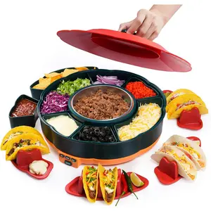 Taco Tuesday Kit - Taco Bar Serving Set for a Party with 33oz Heated Pot, 4 Taco Holders, Detachable Lazy Susan Tray, Perfect for Parties, Nachos Taco Night Fiesta Unique Couple & Housewarming Gift