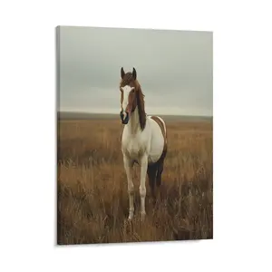 Brown And White Horse Canvas Posters Wall Art Prints Steppe Scenery Beautiful Animals Home Wall Aesthetic Living Room Bedroom Office Decor Festival Gift
