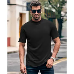 PASLTER  Mens Ribbed Mock Turtleneck T-Shirt Short Sleeve Solid Color T Shirts Basic Tee Tops M5W047 Comfortable Menswear