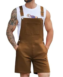 Denim Overalls for Men Jean Shorts Jumpsuit Work Bibs Coveralls with Zipper