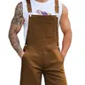 Denim Overalls for Men Jean Shorts Jumpsuit Work Bibs Coveralls with Zipper
