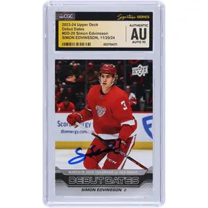Simon Edvinsson Detroit Red Wings Autographed 2023-24 Upper Deck Series 1 Debut Dates #DD-20 CGC Fanatics Witnessed Authenticated Auto 10 Rookie Card - Fanatics Authentic Certified