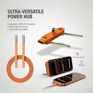 240w Fast Charging Type-C Data Cable with Phone Stand and Adapter, Portable Foldable Travel Charger Kit for Gaming and Mobile Games