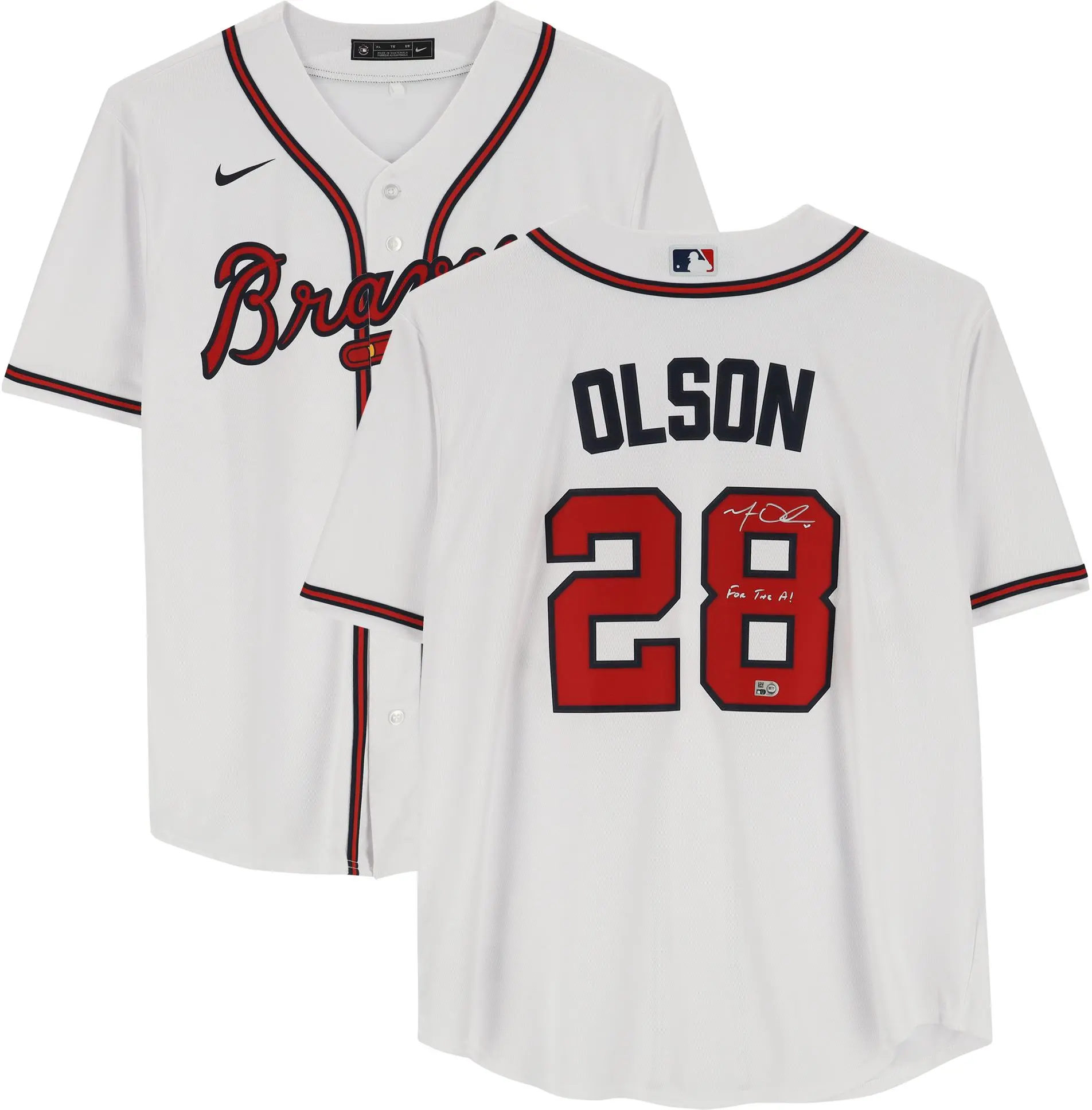 Matt Olson Atlanta Braves Autographed White Nike Replica Jersey with "For The A!" Inscription - Fanatics Authentic Certified