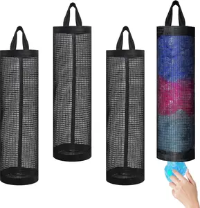 4 Pcs Plastic Bag Holder for Grocery Bags, Hanging Storage Bags Plastic Mesh Bags Dispenser Organizer Trash Bags Grocery Shopping Bag Holder for Home And Kitchen