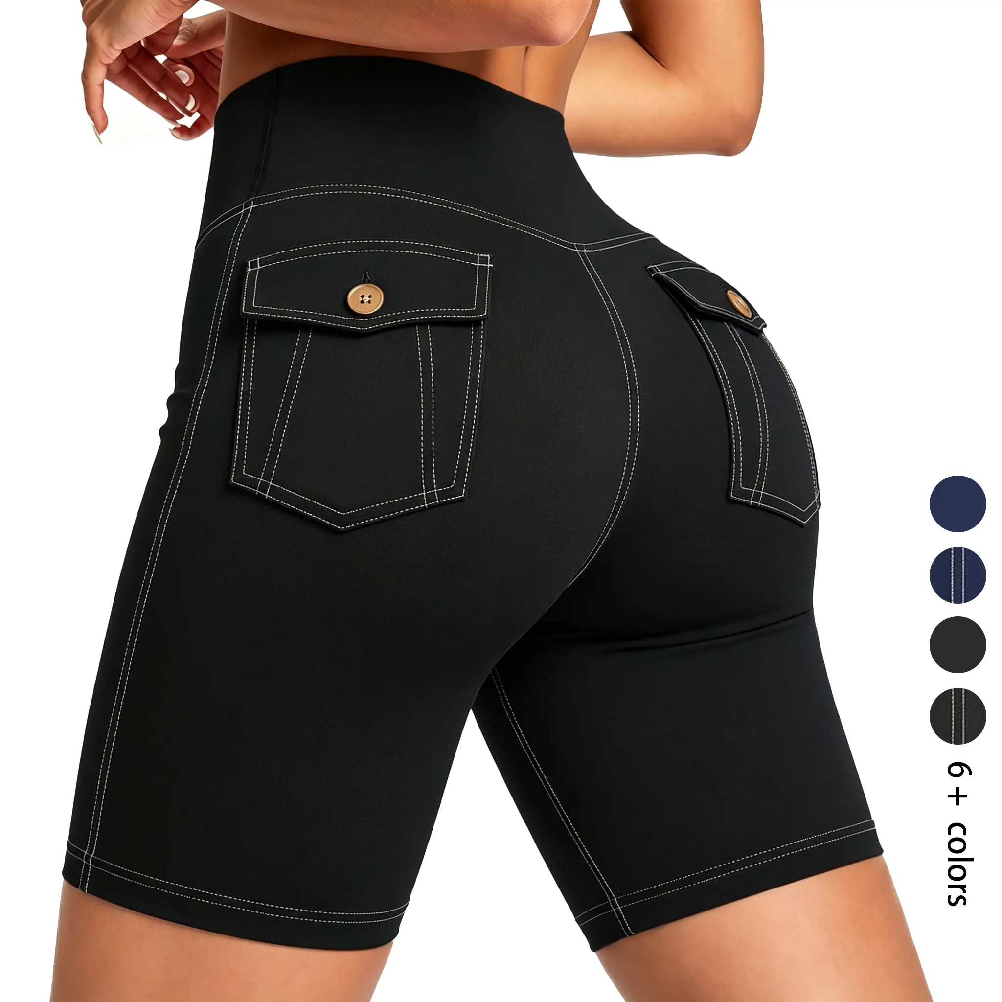 Women's High Waisted Yoga Shorts with Functional Pockets Biker Shorts Stretchy Shorts for the Gym Running Pants Leisure Workout Shorts