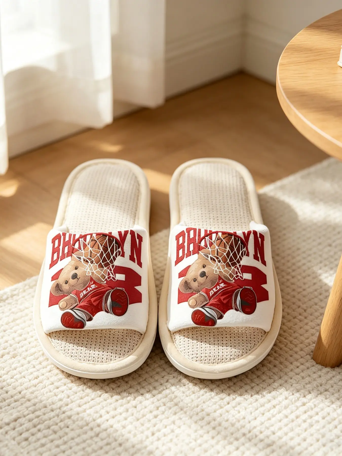 Unisex Basketball Bear Home Slippers, Breathable Linen Insoles, Soft Elastic Thick Sole, Casual Sports Comfort Shoes for Men and Women