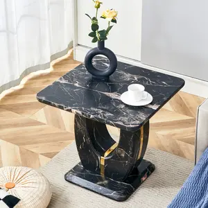 【GOOGREAT】Modern Minimalist Black Marble-Patterned MDF Square Coffee Table. Add a quiet and cozy atmosphere to your home.Black,MDF coffee table,Density Board Sticker,Side table.