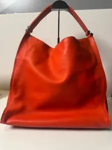 Pre-owned Bottega Veneta Leather Shoulder Bags Authentic Parachute Tote Bag Orange Red & Woven Handles BVJX59