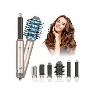 6 In 1 Hair Dryer Brush Electric Hot Air Straightener Multi Hair Styling Blowing Comb Rotating Curling Iron Set Professional