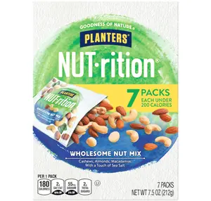 PLANTERS NUT-rition Wholesome Nut Mix, 7.5 oz Box (Contains 7 Individual Pouches) - Cashews, Almonds and Macadamias Snack Mix - No Artificial Flavors, No Artificial Colors, No Preservatives - Kosher