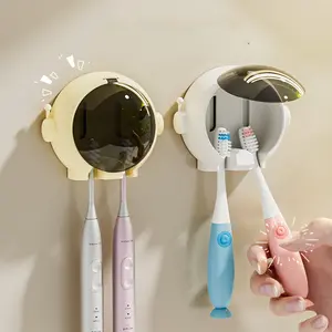 Cartoon Astronaut Spaceman Toothbrush Holder Wall-mounted Bathroom Electric Toothbrush Storage Rack Punch Free Bathroom Wall Mounted Hanger