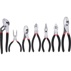 7-piece Utility Pliers Set, Includes Slip Joint, Long Nose, Diagonal, Groove Joint, Linesman, and Mini Long Nose Pliers, Dipped Handle wire
