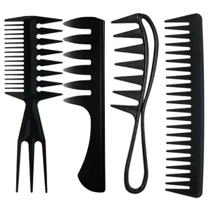 4-Piece Wide Tooth Hair Brush Set, Detangler Comb, Texturizing Brush, Wet Wave Brushes for Salon, Barber Styling Tools