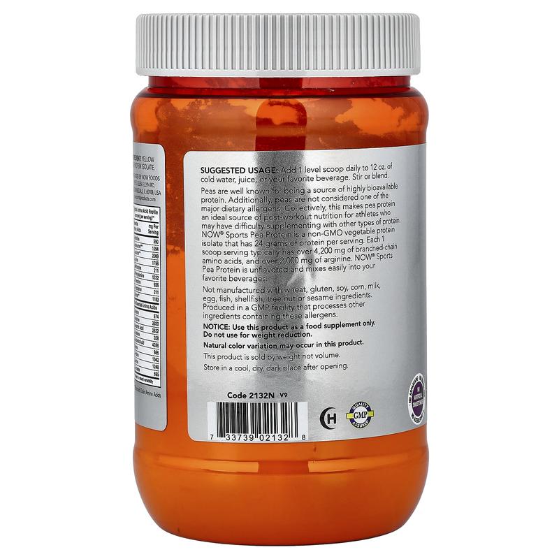 NOW Foods Sports, Pea Protein, Unflavored, 12 oz (340 g)