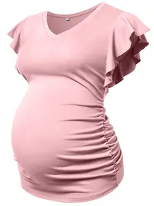 Maternity short-sleeve top, sporty and casual, pink T-shirt for summer, maternity wear