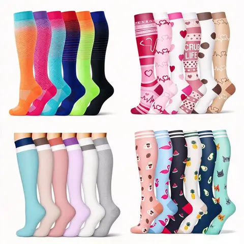 Compression Socks for Women & Men 6 Pairs Fun Patterns for Nurses Running Athletic Sports Best Support for Circulation Cotton Material Premium Comfort & Support Great Gift Idea Tubesocks