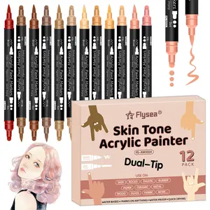 12 Colors Skin Tone Markers,Dual Tip Acrylic Paint Markers , Dot Tip & Brush Tip,,Skin Tone Colors for Versatile Art Pens on Rock, Canvas, Tile, Glass, Ceramic, Wood, Art Markers Set