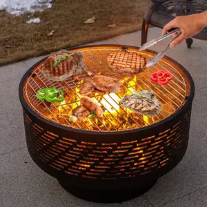 26/32" Wood Burning Fire Pits with Grill & Lid Fire Pit Table for Outside with Fire Poker Outdoor Firepit for BBQ Table and Bonfire 3-in-1 Functionality Durable & Safe Design Patio Fire Pit Fire Pit Set