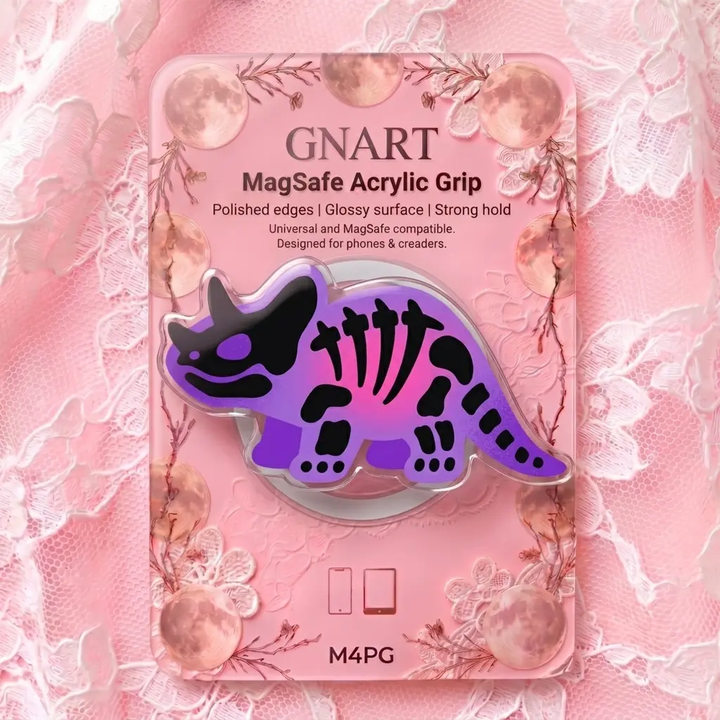Pastel Goth Dinosaur Skeleton MagSafe Phone Grip Cute Triceratops Fossil Magnetic Acrylic Stand Creepy Cute Purple Pink Dino Holder Spooky E-reader Accessory Gift for Her