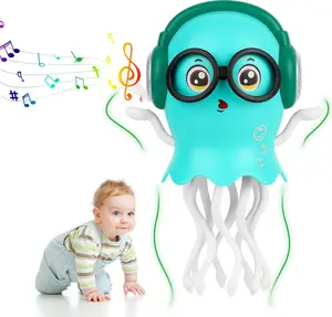 Dancing Jellyfish Babies Toy Music Crawling Octopus 6-12 Months Tummy Time Toys Magic Glowing Squid 1st Birthday Gifts for Toddlers 1 2 3 4 5 6 Year Old Kids Funny Gift for Baby Girl Boy Age 1-3