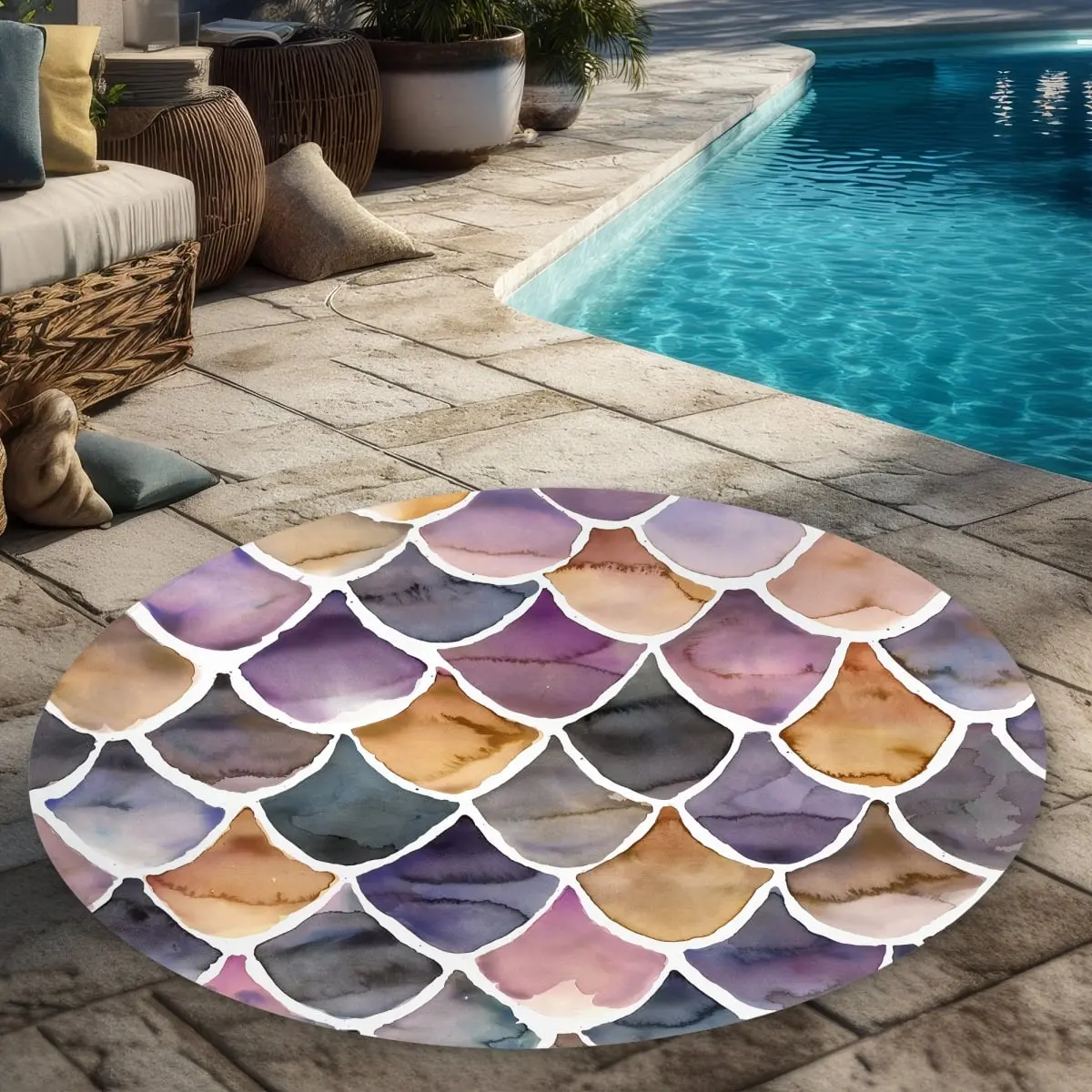 360 stand Purple Mermaid-Inspired Round Outdoor Rug - 5x5 ft, Exotic Shapes, Decorative Household Textile Home Accent, Balcony Area Rugs, Cool-Toned Area Rugs
