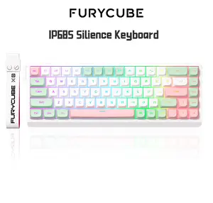 FURYCUBE IP68S 68-Key Membrane Gaming Keyboard - Ribbon Design, RGB Backlight, Tri-Mode Connectivity, PBT Keycaps, Silent Mechanical Feel, Ergonomic for PC/Mac/Console Gaming & Office Use, Membrane Keyboard