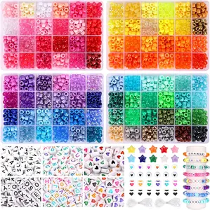 Pony Beads Bracelet Making Kit 3000pcs Friendship Bracelet Kit Rainbow Kandi Beads with Letter and Heart Beads Elastic Threads Jewelry Necklace Making