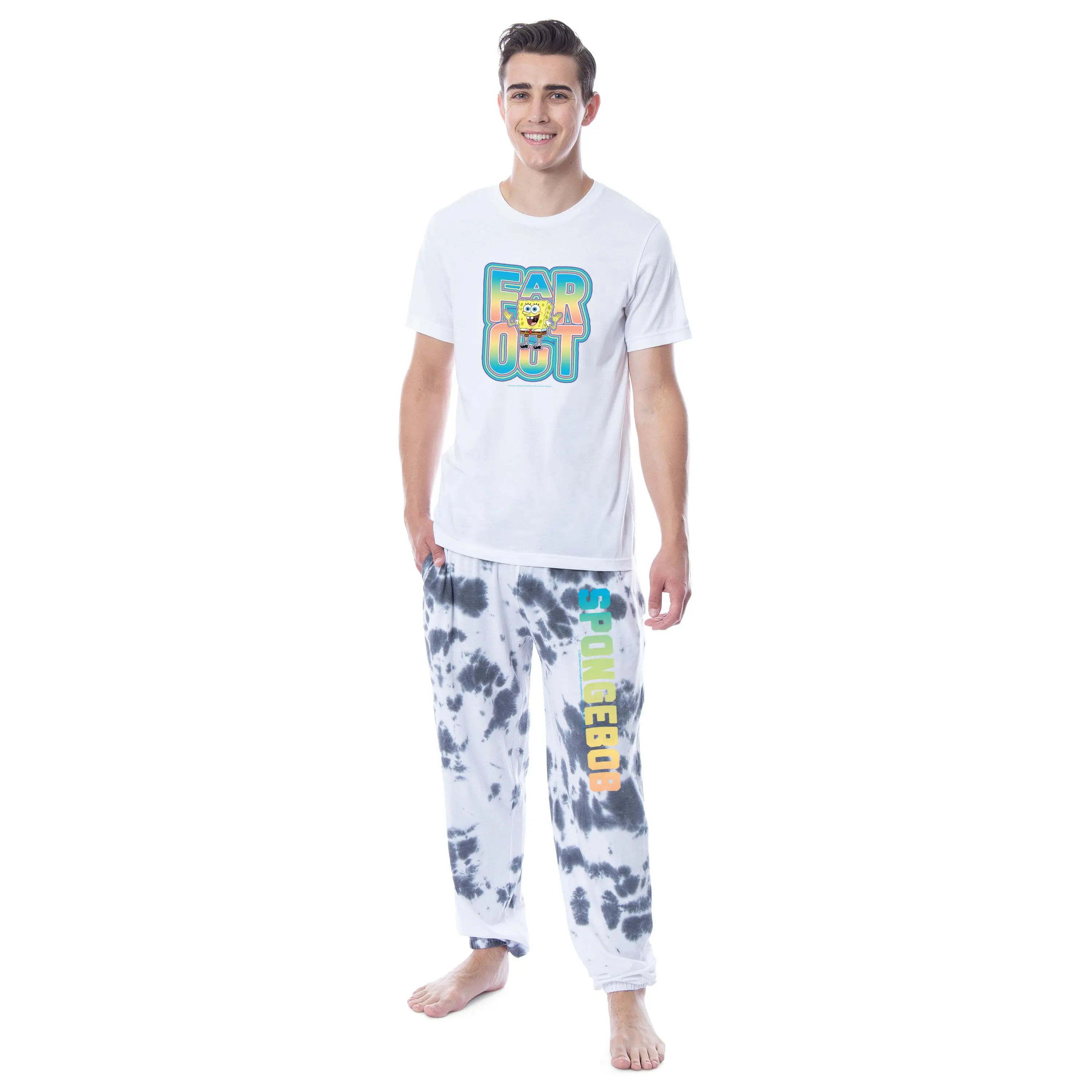 Nickelodeon SpongeBob SquarePants Mens' Far Out Character Ombré Sleep Pajama Set, Shirt, Cotton