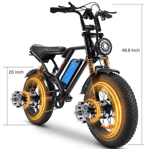 1000W 48V 17.5Ah Off-Road Electric Bike for Adults 20" Fat Tires Dual Suspension 50KM/H Top Speed 35–50KM Range Shimano 7 Gears Front & Rear Drive CE UL2849 Approved