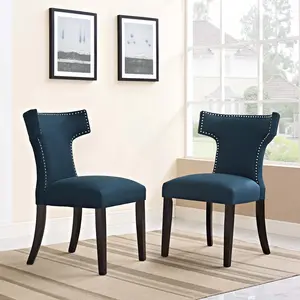 Modway Curve Dining Side Chair Fabric Set of 2 in Azure