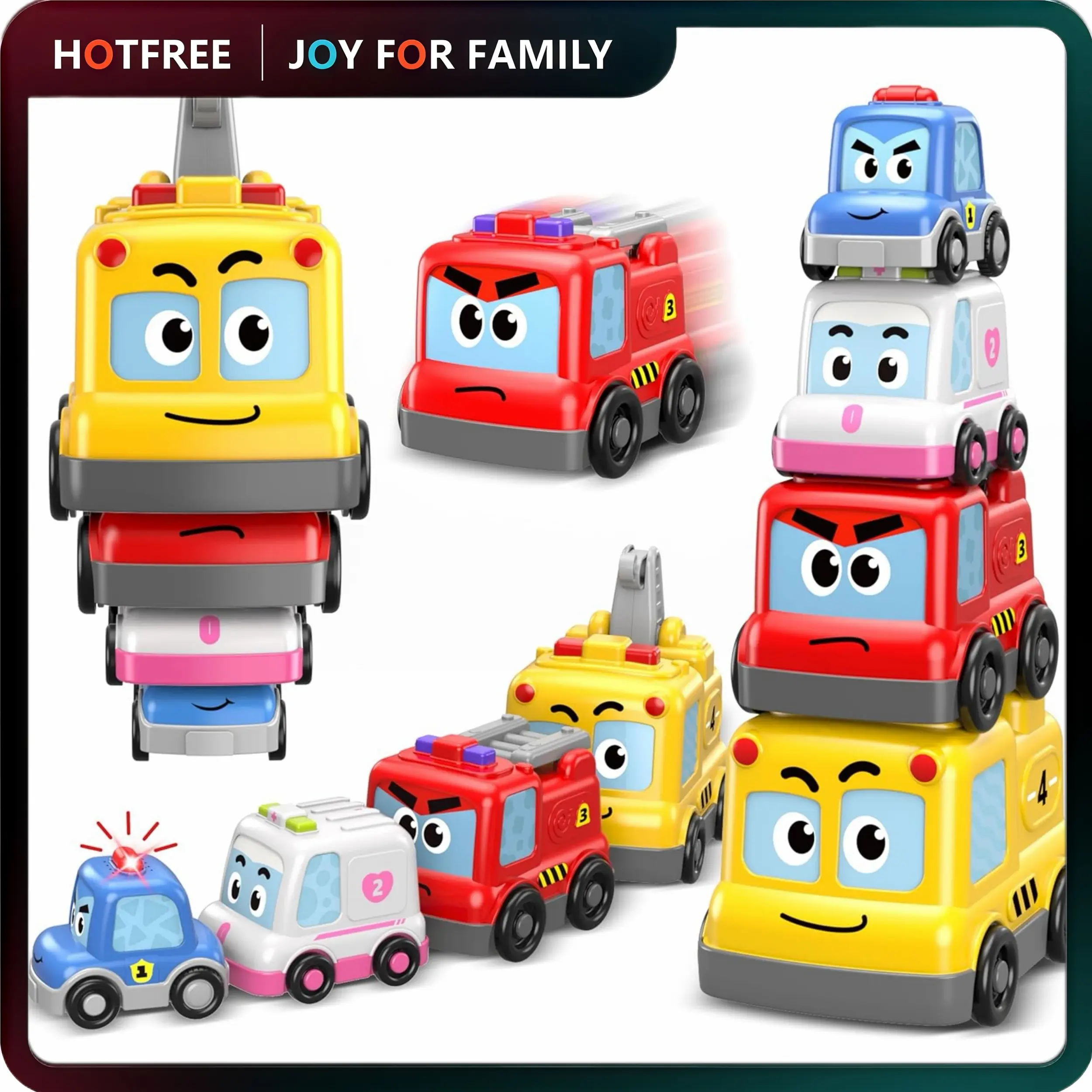 Hotfree Magnetic Stacking Cars Toy Set for Toddlers, 4-in-1 Construction Vehicle Train with Magnetic Connectors, Electric Follow-Me Car, Stackable Sorting & Counting Montessori STEM Learning Toy, Birthday Christmas Gift for Boys Girls Ages 1-5
