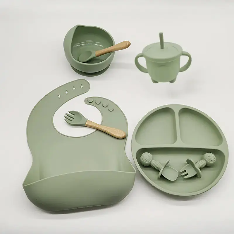 8-Piece Baby Silicone Feeding Set - Plates Utensils & More