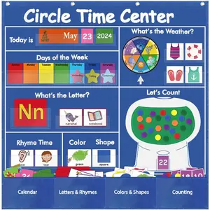Preschool Classroom Educational Pocket Chart Teaching Materials For Learning Calendar Weather Counting Letter Color Shape