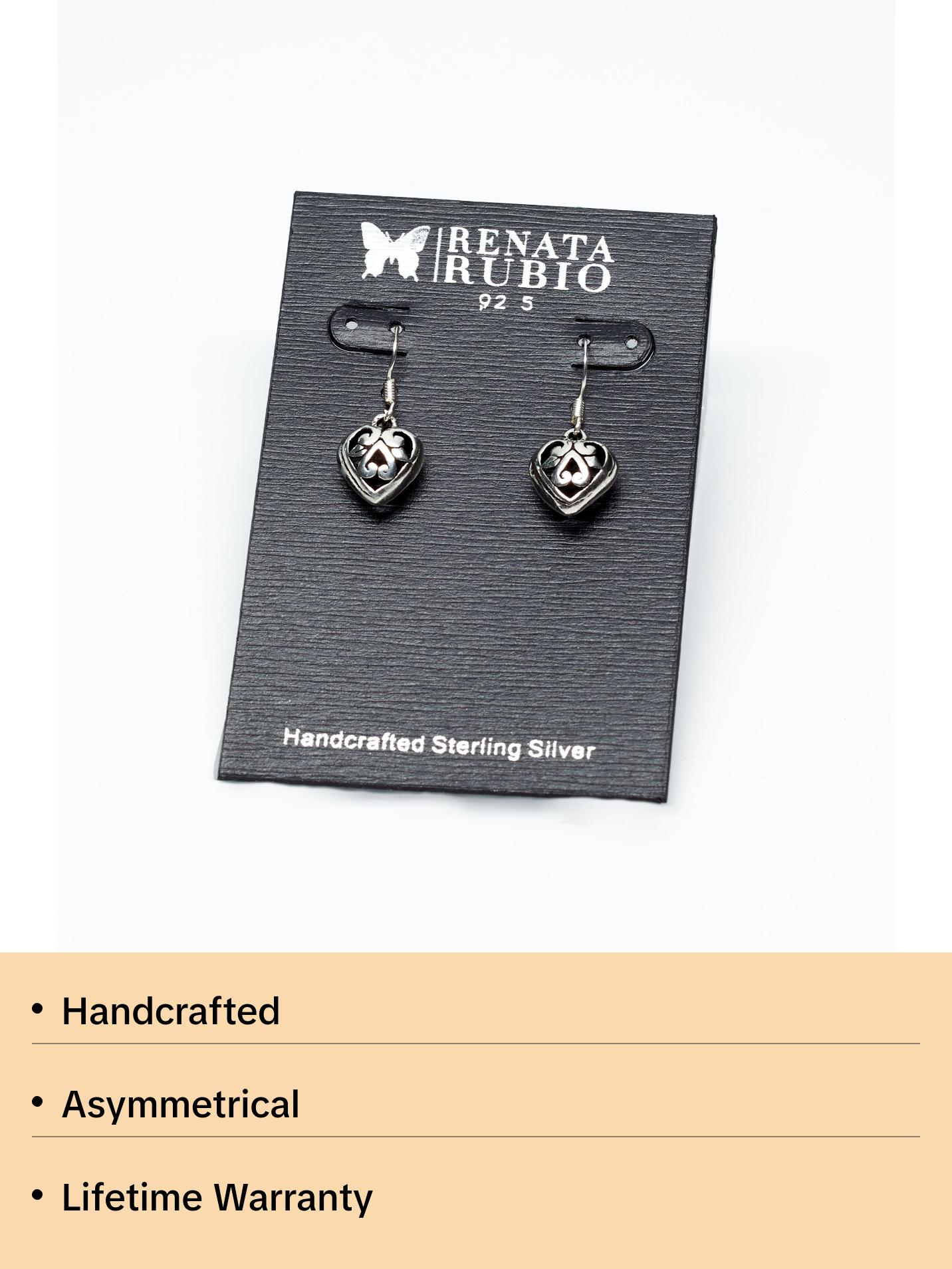 Curled Sterling Silver Heart Dangle Earrings