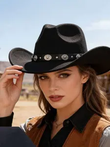 Punk Western Style Classic Cowboy Hat, Solid Color Wide Brim Sun Hat for Women & Men, Trendy All-match Minimalist Accessories for Birthday Gift