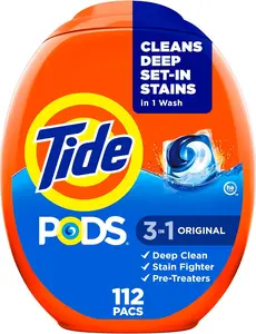 Tide PODS Laundry Detergent Pacs 3-in-1 Stain Remover Odor Fighter Color Protector 112 Count HE Compatible Original Scent Spring Meadow