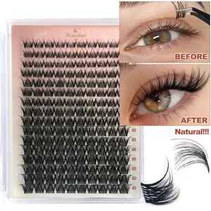 160 PCS CC-Curl Lash Cluster Invisible Band DIY Eyelash Extensions, Wispy Natural Volume Individual Lashes, 9-16MM Cluster Lashes for Easy Home Application Cosmetic Makeup