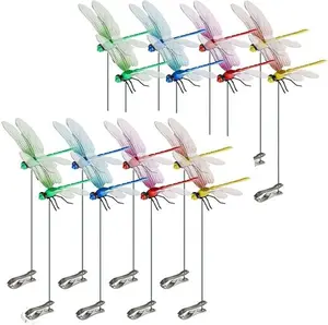 Dragonfly Clip,3D Dragonfly Garden Stakes Decor,Dragonfly Garden Decor Clip,for Outdoor Indoor Fake Plastics Dragonfly