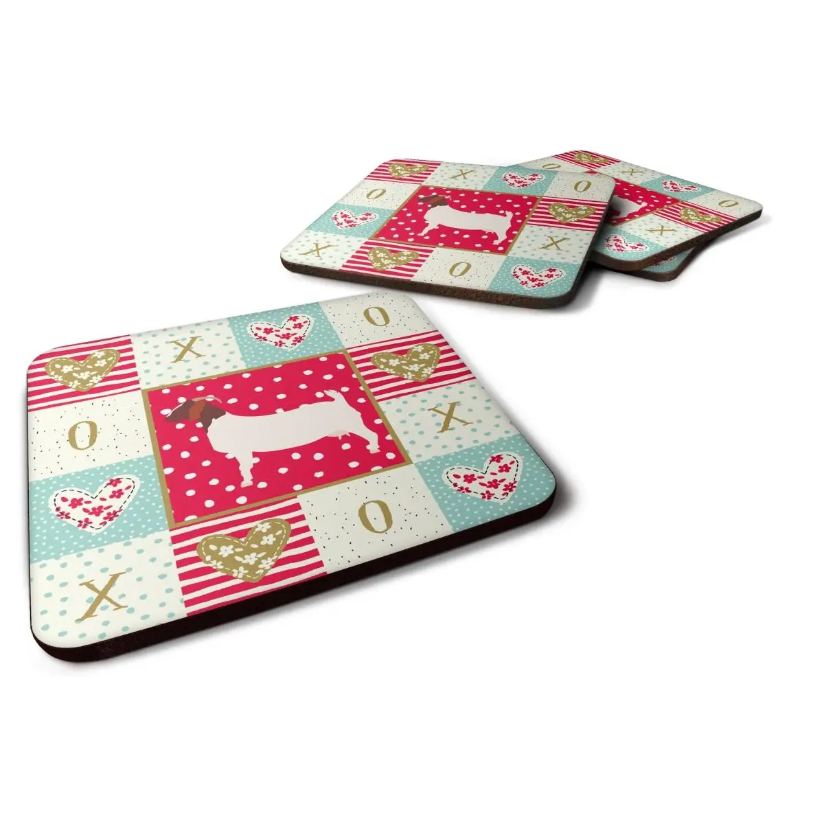 Foam Coasters, 3.5x3.5 in Boer Goat Love Design Set of 4 - Dishwasher Safe, Heat Resistant, Permanently Dyed Kitchen Tableware Protectors