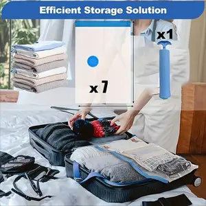 8/10Pcs Vacuum Storage Bags with Hand Pump, Space Saver Bags for Travel, Camping, Clothes & Luggage