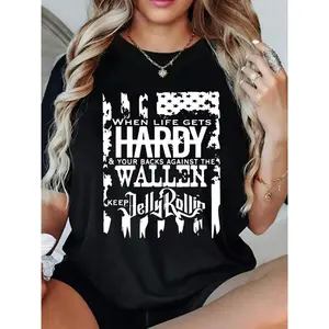 Women's Black Cotton Graphic Print T-Shirt, 180g Short Sleeve Crew Neck, Stylish Hardy Wallen Jelly Rollin Design, Trendy Casual Wear, Lightweight & Comfortable Tees for Everyday Fashion, Perfect Gift for Fans of Unique Graphic Tees, Versatile Shirts for