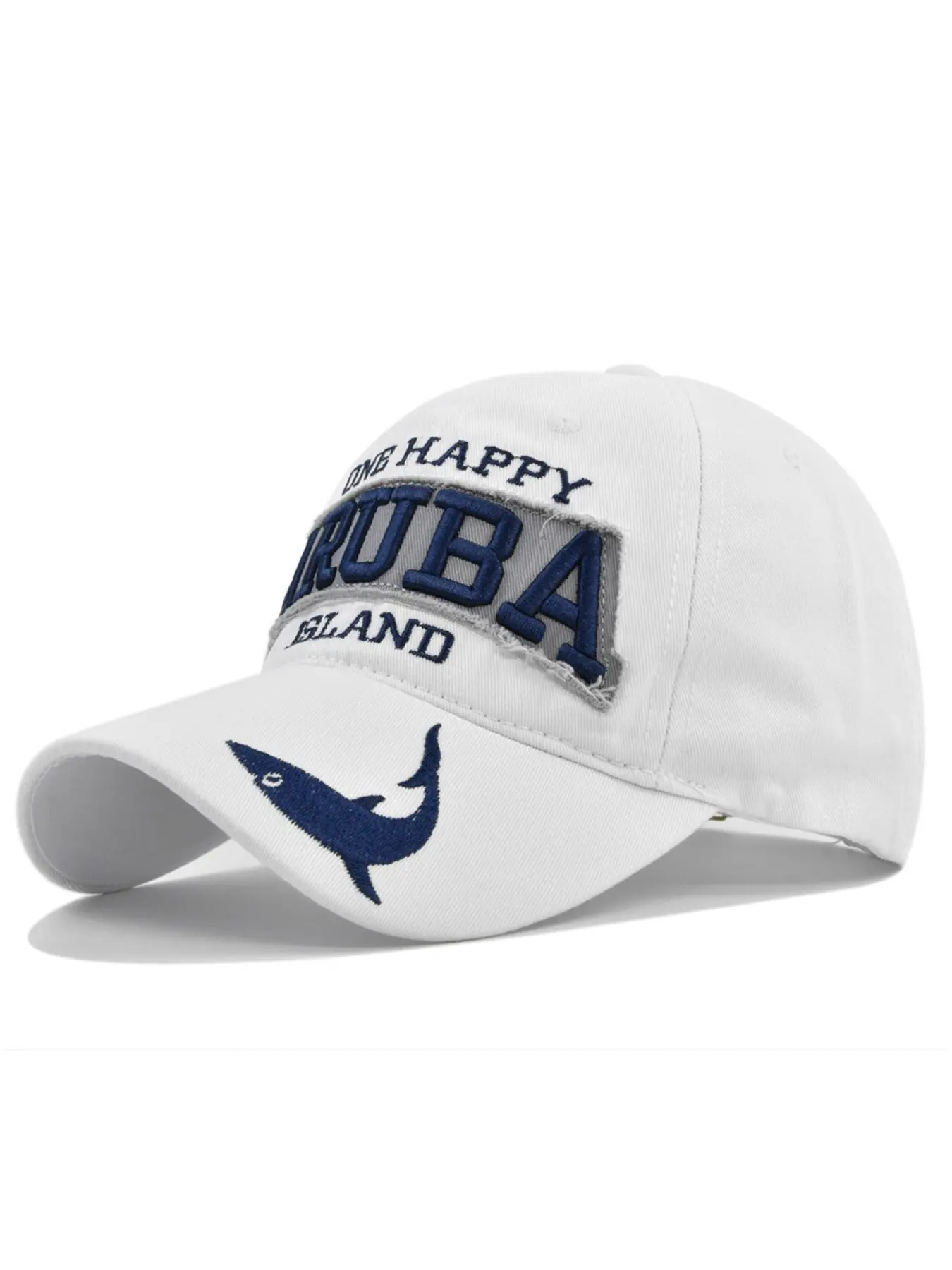 Vintage Beach Style Baseball Hat, Washed Cotton Visor, Island Letter and Shark Embroidery, Breathable Adjustable Outdoor Sun Hat