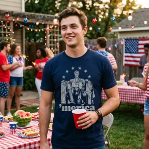 Mens Abe Lincoln 'Merica T Shirt Funny 4th of July USA Patriotic Graphic Novelty Tee Mens Funny T Shirts Cool Vintage Fashion T-Shirt Gift Classic Menswear Patriotic Apparel for Men Funny Political Short Sleeve Navy