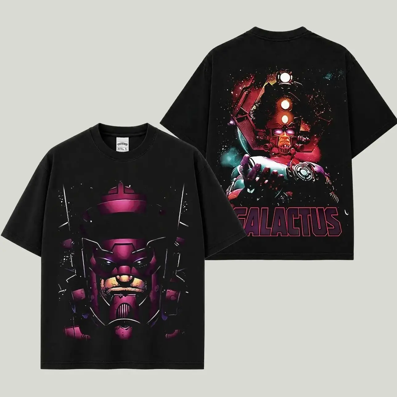 Galactus Inspired Black Oversized T-Shirt, Cosmic Villain Graphic Tee, Front Back Comic Print Shirt, Retro Sci Fi Streetwear Top, Universe Fan Gift, Unisex Premium Cotton Summer Tee IPF